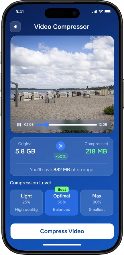 Video compressor reducing a video from 5.8GB to 218MB